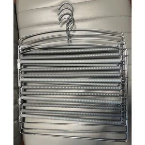 Lot‎ Of 4 Layer 5 PANT HANGERS Metal w/Swing Arms Gray Heavy Duty Space Saving